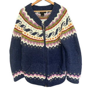 Invisible World vintage wool/cotton blend knit  thick cardigan XL excellent cond